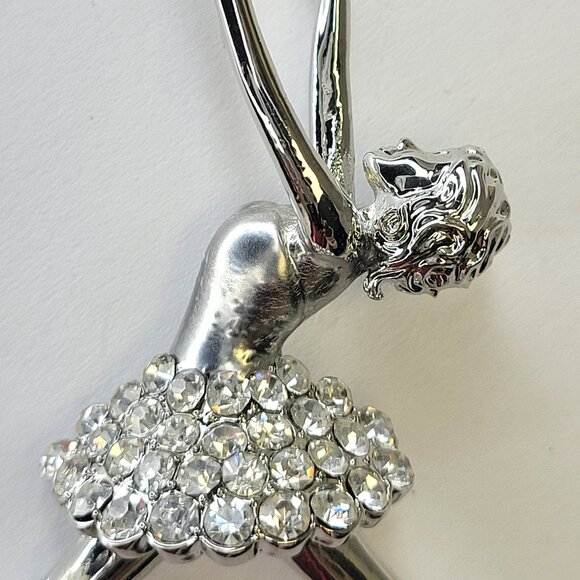 Rhinestone Ballet Dance Brooch Pin Silver tone Dancer Brooch - Picture 2 of 13